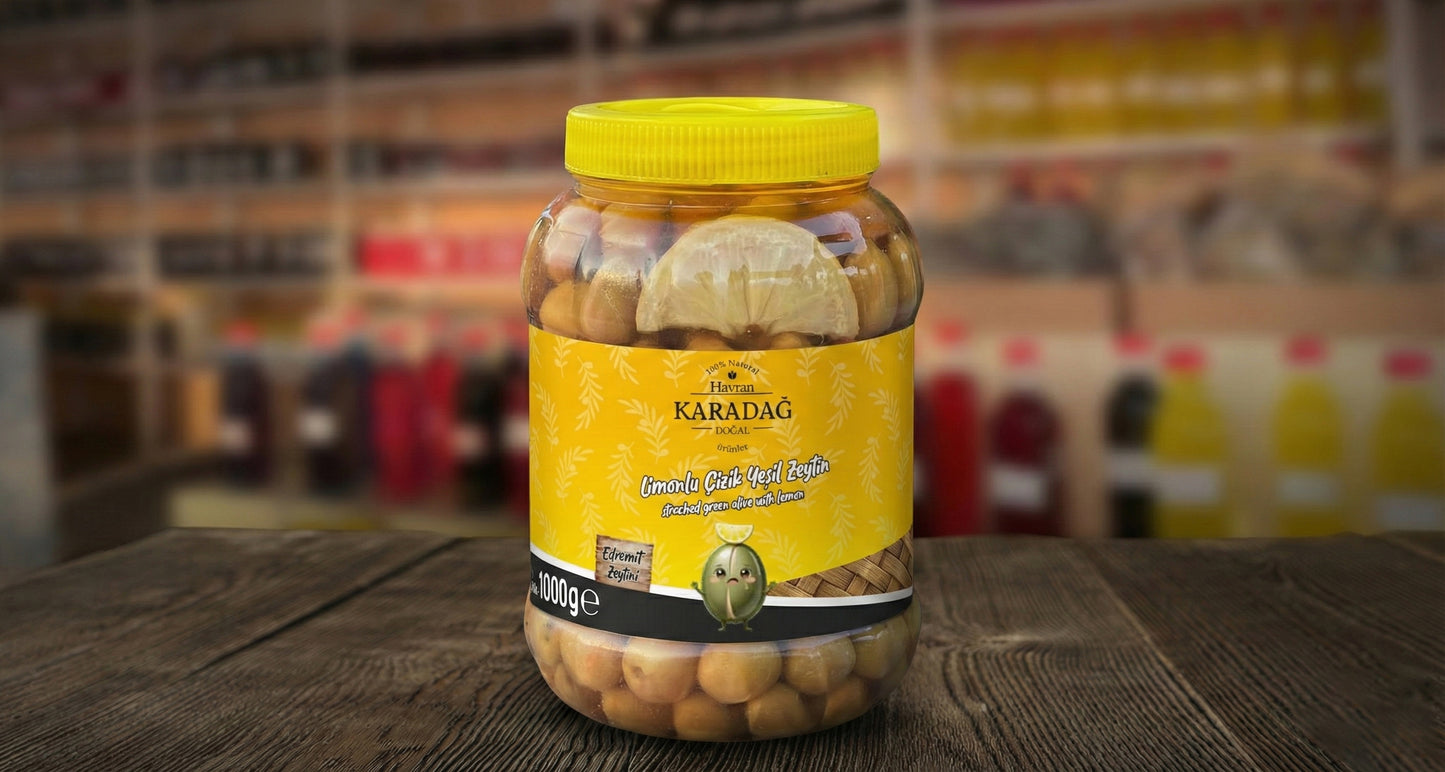 Limonlu Çizik Yeşil Zeytin Net 1kg Brüt 1.4 Kg Balıkesir Havran